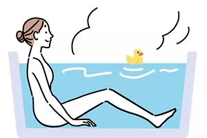 全身浴で肩まで浸かっている女性イラストイメージ