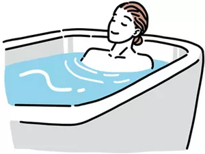 お湯に浸かってリラックスしている女性のイラストイメージ