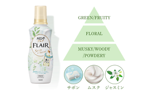 ハミングフレア サボン デ サボンの香りのピラミッド画像。トップノート GREEN/FRUITY。ミドルノート FLORAL。ラストノート MUSKY/WOODY /POWDERY。 ※香りのイメージ