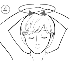 4. 頭頂部に両手を重ねて、頭頂部をほぐします。