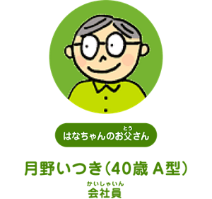 はなちゃんのお父さん：月野いつき（40歳 A型） 会社員