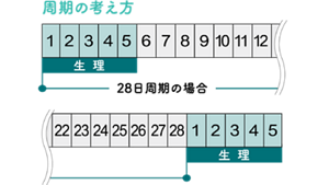 生理周期の数え方の図。20歳くらいまでには25日周期から38日周期くらいのあいだで、あなたのリズムもきまってきます。