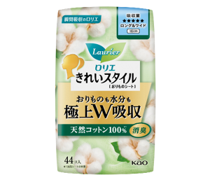 	きれいスタイル 極上W吸収 天然コットン100% 無香料 ロング&ワイドの製品カタログページへ。
