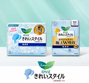 ロリエのおりものシート、きれいスタイルの商品ビジュアル。薄い緑色の空間に商品が佇んでいる。