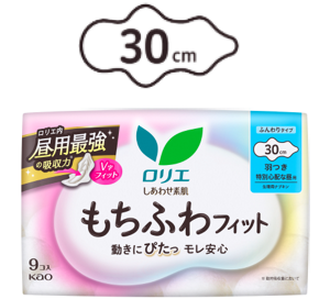 しあわせ素肌　もちふわフィット　無香料　特別心配な昼用３０ｃｍ　羽つきの製品カタログページへ。
