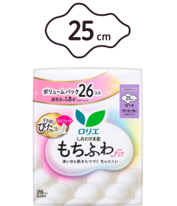 ボリュームパック　しあわせ素肌　もちふわfit　特に多い昼用２５ｃｍ　羽つきの製品カタログページへ。