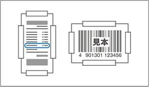 応募はがきの貼り付け欄に貼り付けられたレシート原本とバーコード原本のイメージ。