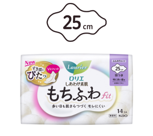 しあわせ素肌　もちふわfit　特に多い昼用２５ｃｍ　羽つきの製品カタログページへ。