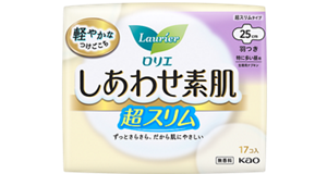 しあわせ素肌　通気超スリム　特に多い昼用２５ｃｍ　羽つきの製品カタログページへ。