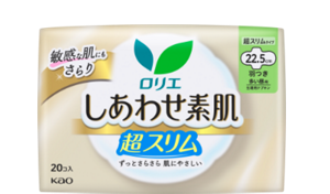 しあわせ素肌　通気超スリム多い昼用２２．５ｃｍ　羽つきの製品カタログページへ。