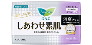 しあわせ素肌　消臭プラス　特に多い昼用２５ｃｍ　羽つきの製品カタログページへ。