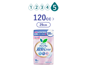 吸水レベル5のイメージ。　さらピュア吸水　超安心パッド　１２０ｃｃ（29cm）の製品カタログのページへ。​