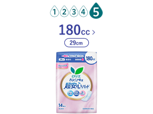 吸水レベル5のイメージ。　さらピュア吸水　超安心パッド　１８０ｃｃ（29cm）の製品カタログのページへ。​