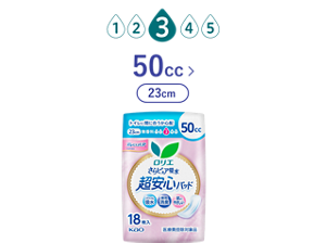 吸水レベル３のイメージ。　さらピュア吸水　超安心パッド　５０ｃｃ（23cm）の製品カタログのページへ。​