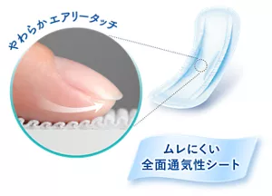 ムレにくく快適なつけ心地のやわらかいシート表面のイメージ。