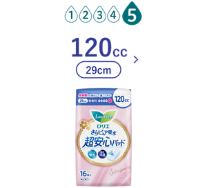 吸水レベル5のイメージ。　さらピュア吸水　超安心パッド　１２０ｃｃ（29cm）の製品カタログのページへ。​