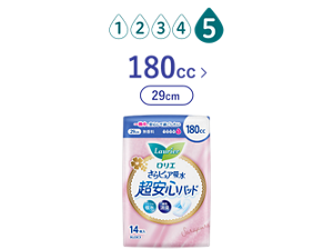 吸水レベル5のイメージ。　さらピュア吸水　超安心パッド　１８０ｃｃ（29cm）の製品カタログのページへ。​