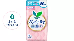 吸水レベル4　ふいな“どっと”にのイメージ。 さらピュア吸水　８０ｃｃ　23㎝　無香料　の製品カタログページへ。