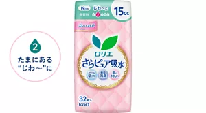吸水レベル2　たまにある“じわ～”にのイメージ。　さらピュア吸水　１５ｃｃ 19cm 無香料 の製品カタログページへ。