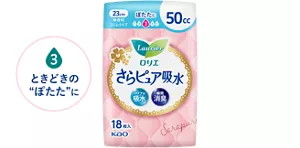吸水レベル3　ときどきの“ぽたた”にのイメージ。 さらピュア吸水　５０ｃｃ　23㎝　無香料　の製品カタログページへ。