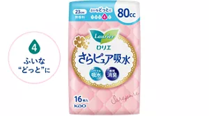 吸水レベル4　ふいな“どっと”にのイメージ。 さらピュア吸水　８０ｃｃ　23㎝　無香料　の製品カタログページへ。