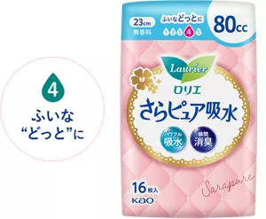 吸水レベル4　ふいな“どっと”にのイメージ。 さらピュア吸水　８０ｃｃ　23㎝　無香料　の製品カタログページへ。