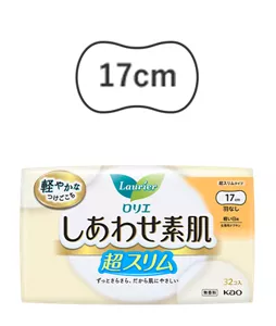ロリエ　しあわせ素肌　通気超スリム　軽い日用１７ｃｍ　羽なしの製品カタログページへ。