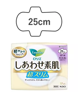 ロリエ　しあわせ素肌　通気超スリム　特に多い昼用２５ｃｍ　羽つきの製品カタログページへ。