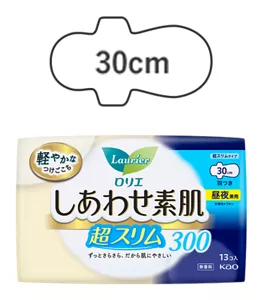 ロリエ　しあわせ素肌　通気超スリム　昼夜兼用３０ｃｍ　羽つきの製品カタログページへ。