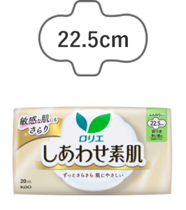 ロリエ　しあわせ素肌　多い昼用２２．５ｃｍ　羽つきの製品カタログのページへ。