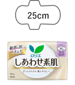ロリエ　しあわせ素肌　特に多い昼用２５ｃｍ　羽つきの製品カタログのページへ。