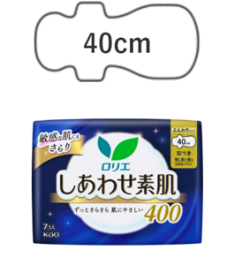 ロリエ　しあわせ素肌　特に多い夜用４０ｃｍ　羽つきの製品カタログのページへ。