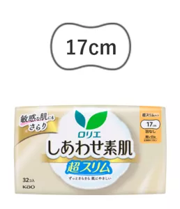 ロリエ　しあわせ素肌　通気超スリム　軽い日用１７ｃｍ　羽なしの製品カタログページへ。