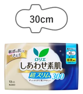 ロリエ　しあわせ素肌　通気超スリム　昼夜兼用３０ｃｍ　羽つきの製品カタログページへ。