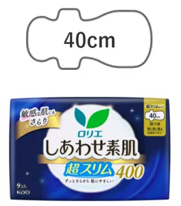 ロリエ　しあわせ素肌　通気超スリム　特に多い夜用４０ｃｍ　羽つきの製品カタログページへ。