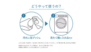 どうやって使うの？：1.汚れに泡プッシュ→2.洗たく機に入れるだけ。ふだんお使いの洗剤で、他の洗たく物と同じように洗ってください。（＊下着の取り扱い表示を必ず確認）※固形の汚れが付いている場合は、あらかじめ取り除いておく。※極端に時間がたった汚れは落ちないことがあります