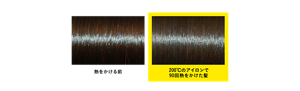 熱をかける前と200℃のアイロンで 90回熱をかけた髪の比較写真