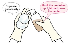 Dispense  generously Hold the container  upright and press  the center