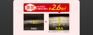 蒸気をため込む不織布の厚み 約2.6倍!! ※1 見え方には個体差があります ※1 当社従来品比