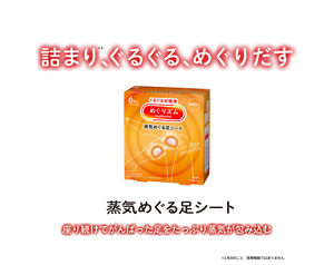 詰まり※1、ぐるぐる、めぐりだす 蒸気めぐる足シート 座り続けてがんばった足をたっぷり蒸気が包み込む ※1 気分のこと 医療機器ではありません
