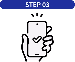 STEP03の説明イラスト。撮影したレシート画像をアップロードして応募完了しているイラストイメージ。