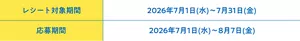レシート対象期間 2026年7月1日(水)～7月31日(金) ／ 応募期間 2026年7月1日(水)～8月7日(金)