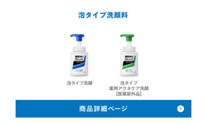 泡タイプ洗顔料は、泡タイプ洗顔、泡タイプ薬用アクネケア洗顔【医薬部外品】2種類です。