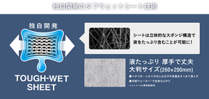 独自開発のタフウェットシートは、立体的なスポンジ構造で液をたっぷり含むことが可能に！液たっぷり 厚手で丈夫 大判サイズ(260×200mm)で、ベタつき・ニオイの元となる汗や皮脂をすっきり落とし、冷感ウォーター※で全身ひんやり※メントール(清涼剤)配合