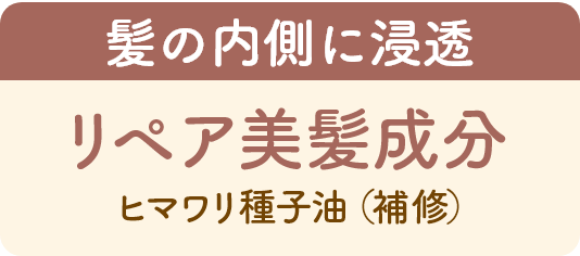 リペア美髪成分（ヒマワリ種子油（補修）が髪の内側に浸透。