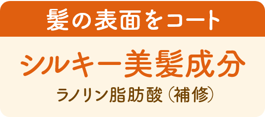 シルキー美髪成分（ラノリン脂肪酸（補修）が髪の表面をコート。
