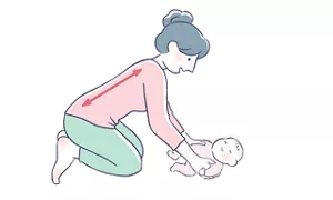 腹筋と背筋を使い赤ちゃんを抱き上げる動作のイラスト