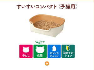 すいすいコンパクト（子猫用）／おすすめシーン：子ねこ、成猫3.5kgまで、オシッコチェック、初めてのトイレ