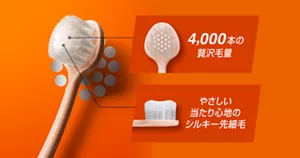 4,000本の贅沢毛量／やさしい当たり心地のシルキー先細毛