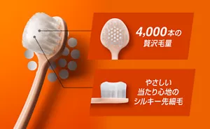 4,000本の贅沢毛量／やさしい当たり心地のシルキー先細毛